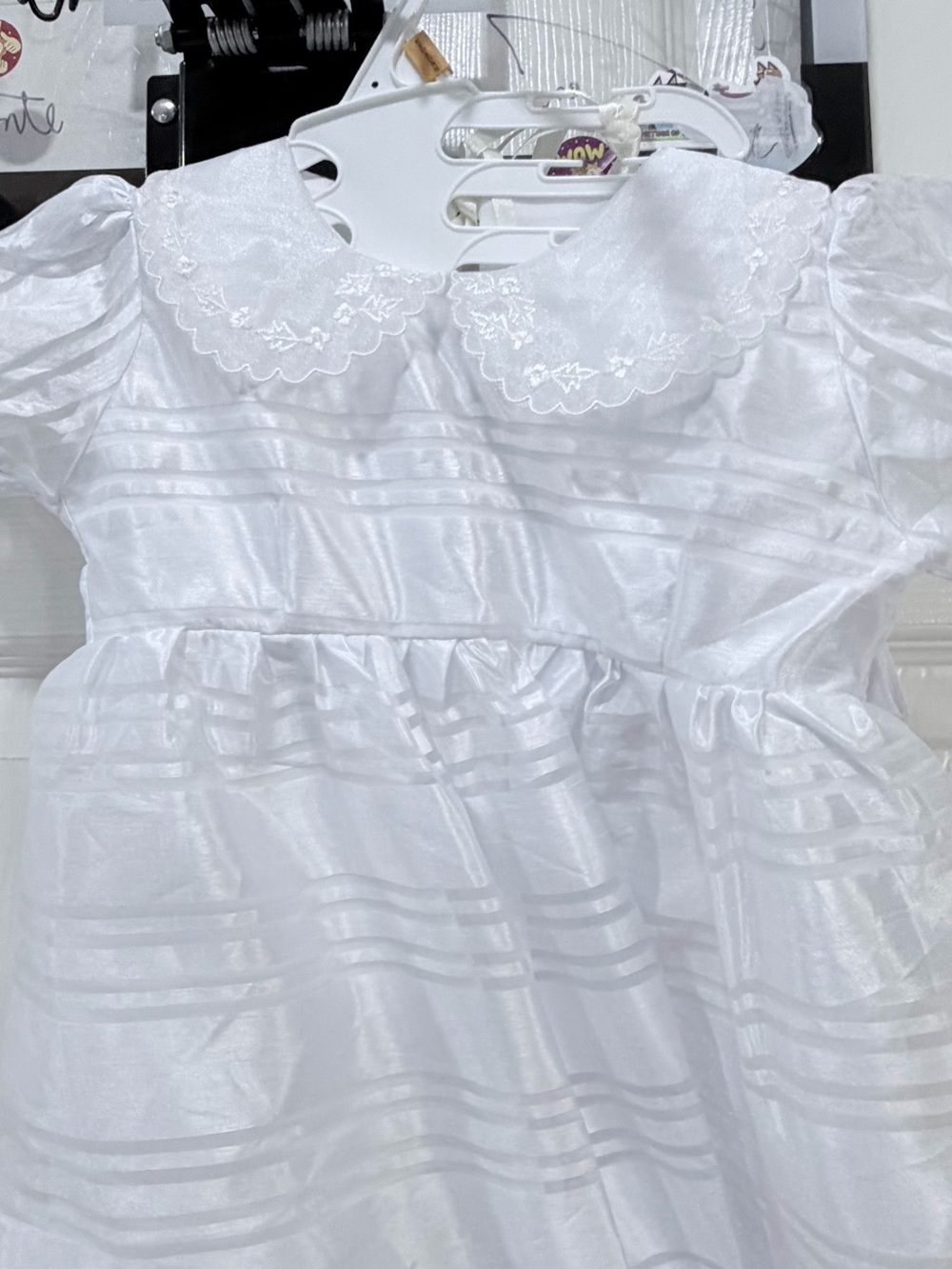White Girls' Dress with Embroidered Peter Pan Collar